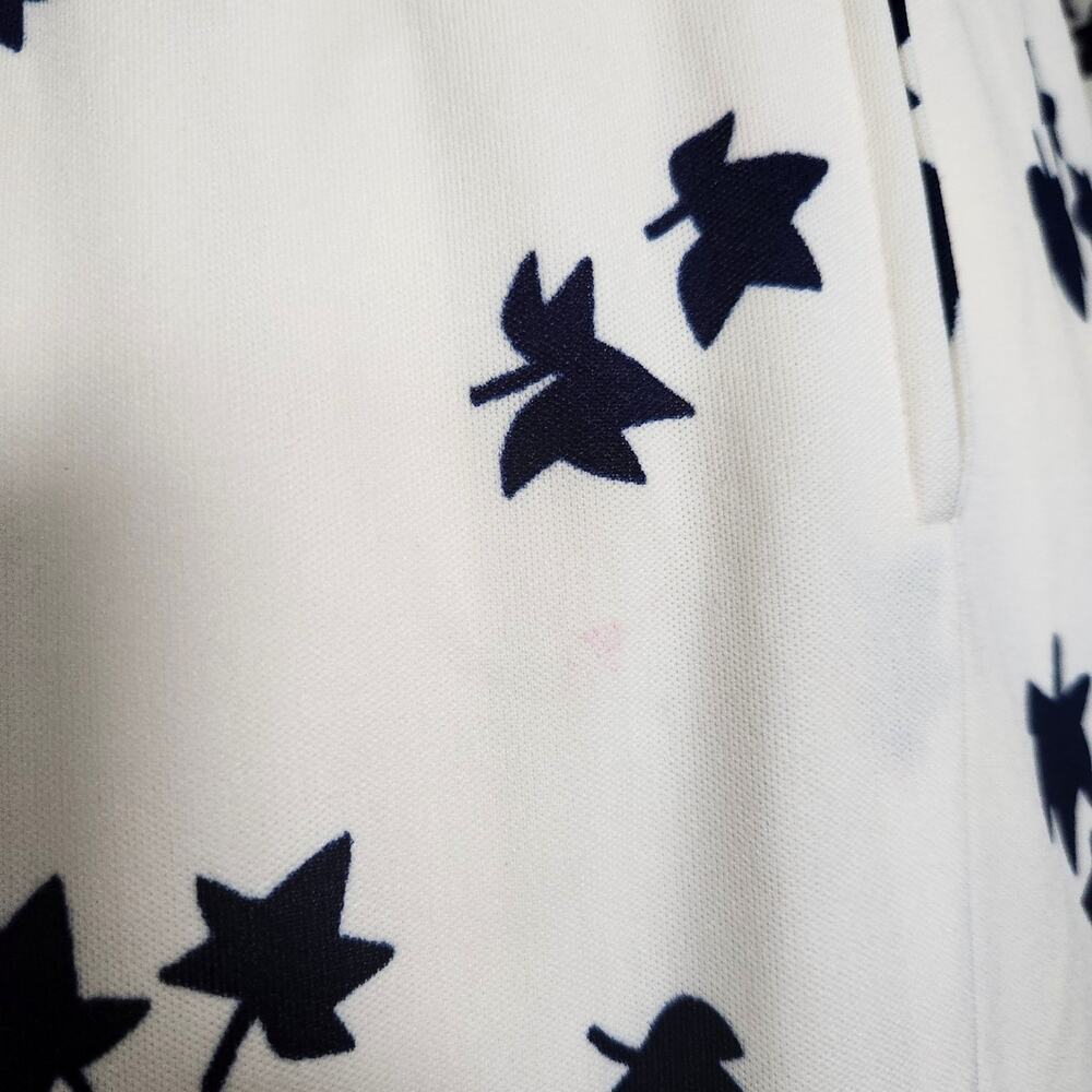 Vintage 1970s Cream & Navy Long Sleeve Maple Leaf Print Midi Dress | Women's 4 - Picture 6 of 9